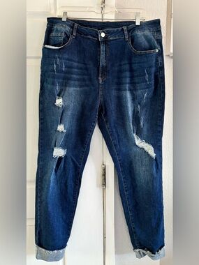 SHEIN Dark Blue Distressed Cropped Jeans New Size 2X